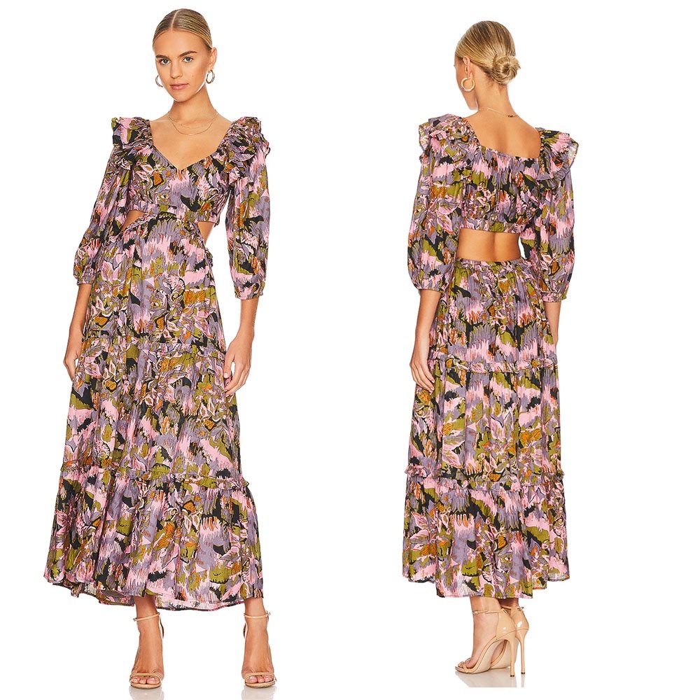 Never worn Cleobella floral printed dress with cutouts, size small